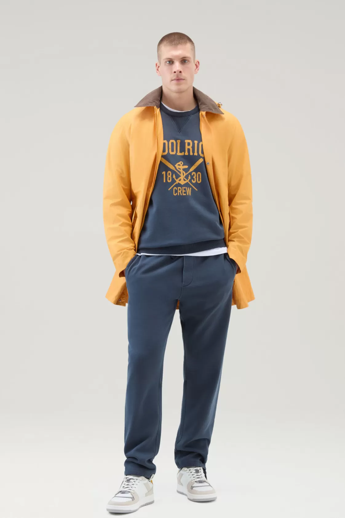 Sweatshirts>woolrich Garment-Dyed Crewneck Sweatshirt With Graphic Print Melton Blue