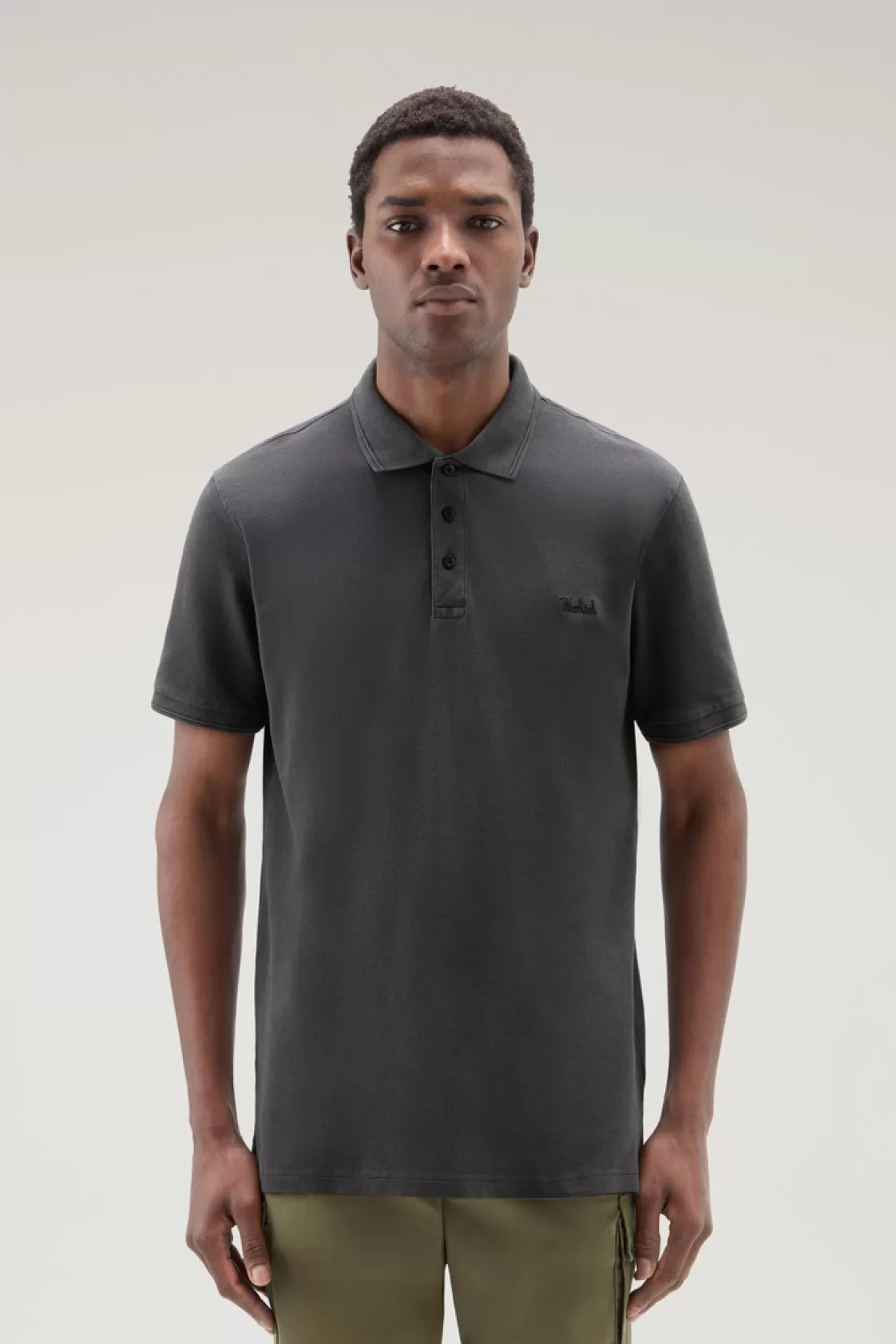 Polos>woolrich Garment-Dyed Mackinack Polo In Stretch Cotton Piquet Black