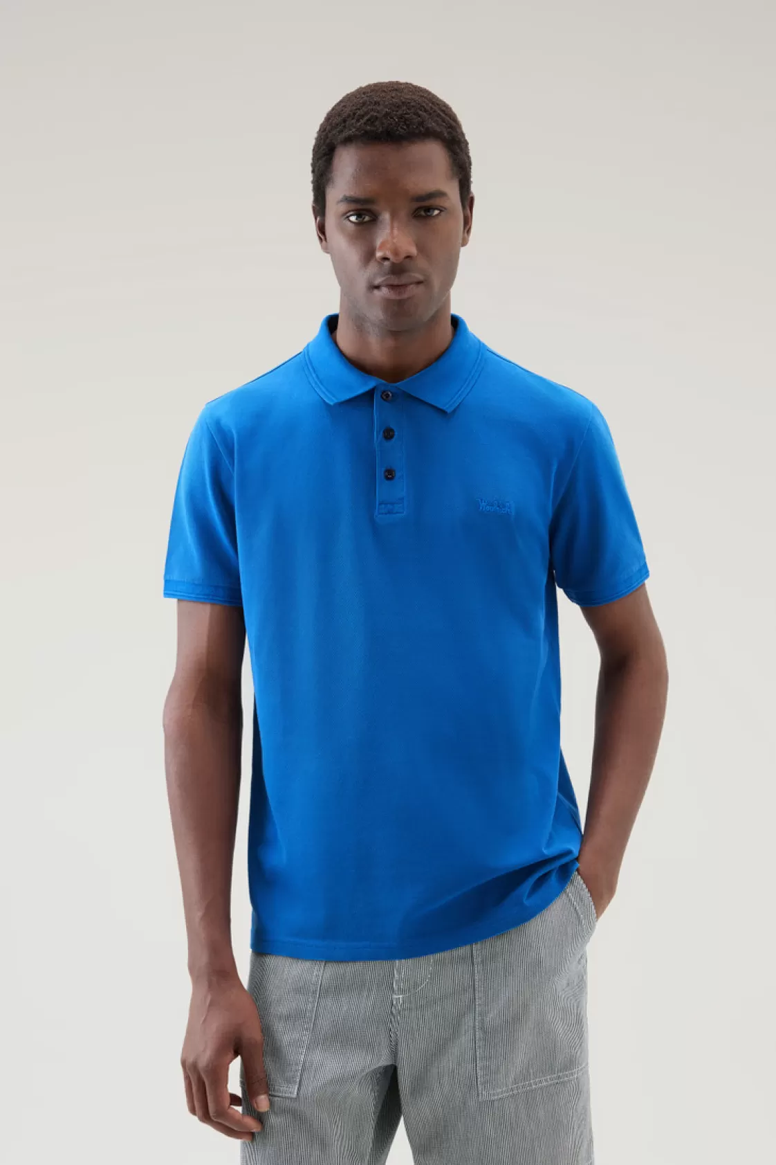 Polos>woolrich Garment-Dyed Mackinack Polo In Stretch Cotton Piquet Snorkel Blue