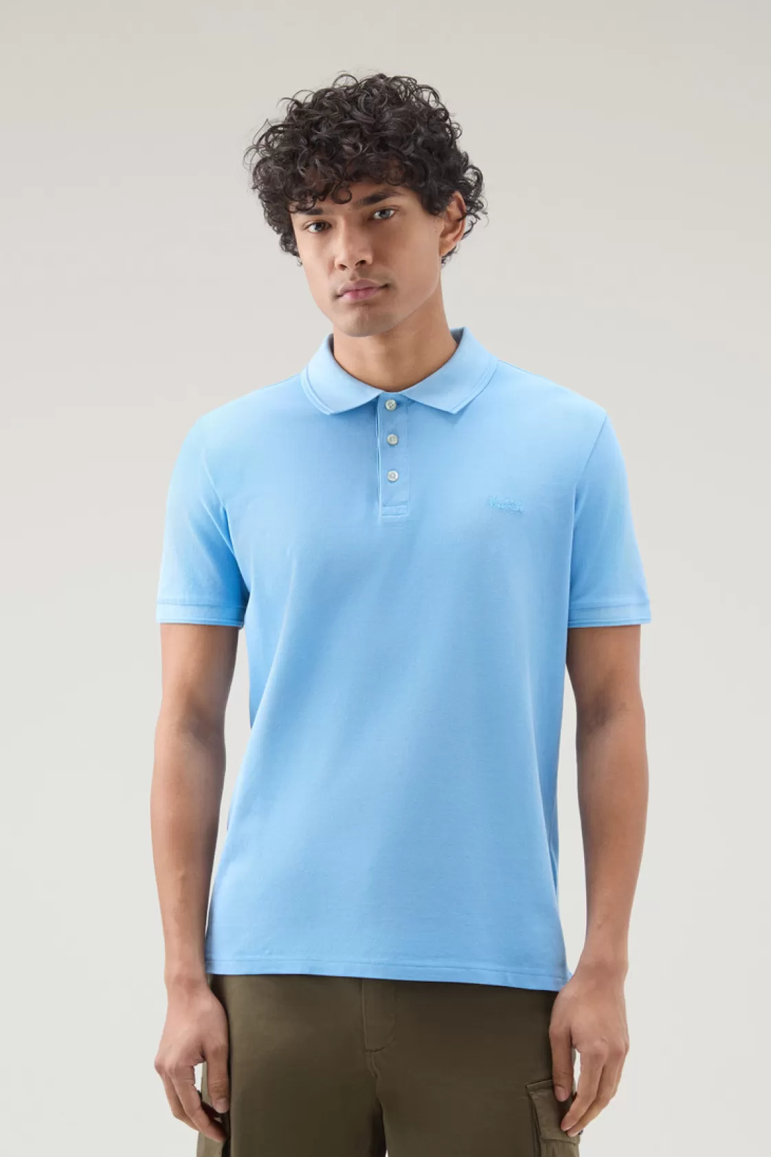 Polos>woolrich Garment-Dyed Mackinack Polo In Stretch Cotton Piquet Alaskan Blue