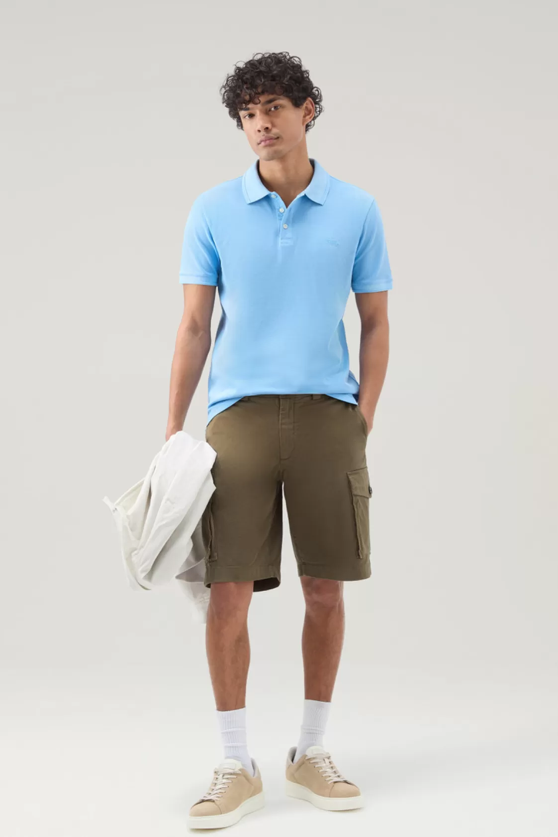 Polos>woolrich Garment-Dyed Mackinack Polo In Stretch Cotton Piquet Alaskan Blue