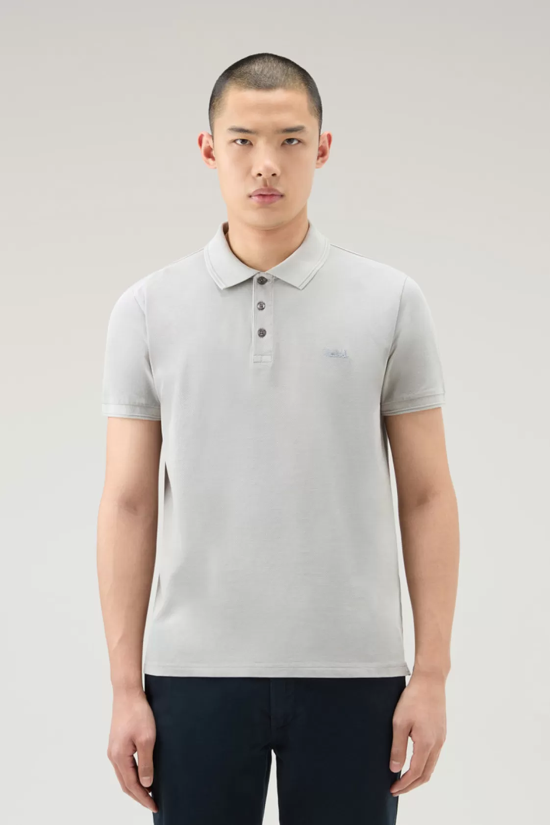 Polos>woolrich Garment-Dyed Mackinack Polo In Stretch Cotton Piquet Mineral Grey