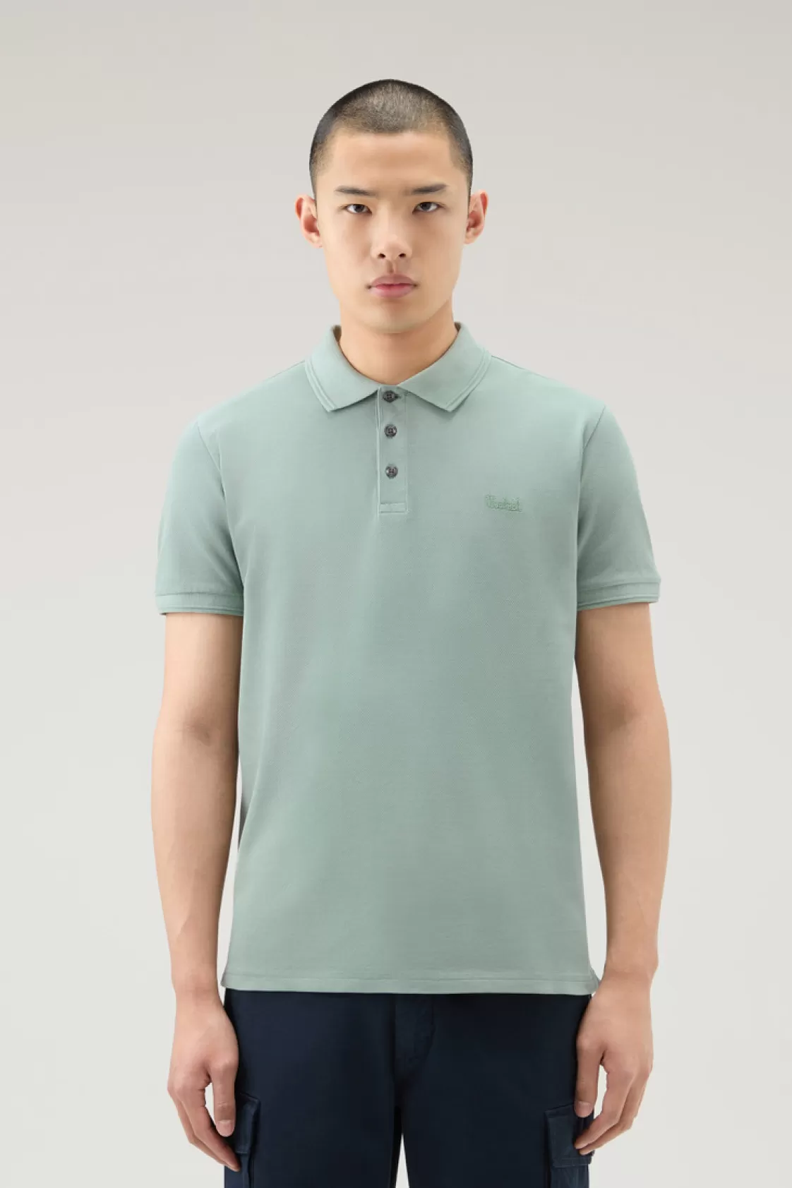 Polos>woolrich Garment-Dyed Mackinack Polo In Stretch Cotton Piquet Sage