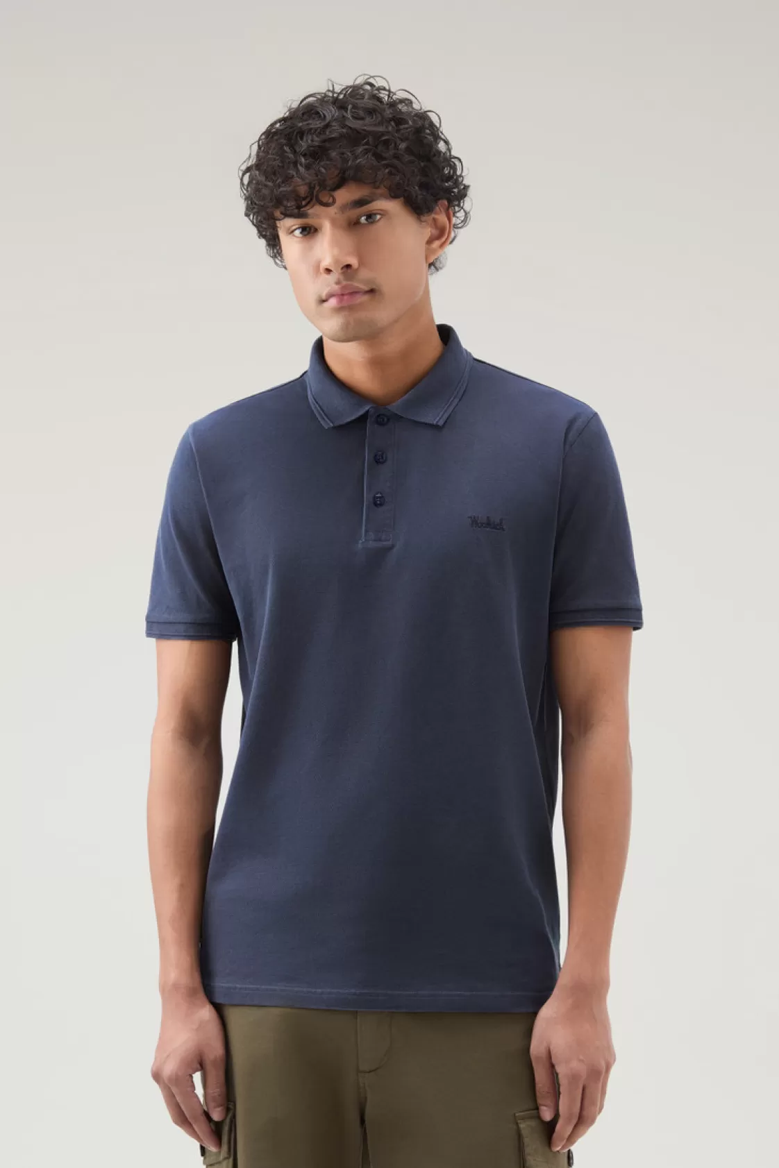 Polos>woolrich Garment-Dyed Mackinack Polo In Stretch Cotton Piquet Melton Blue