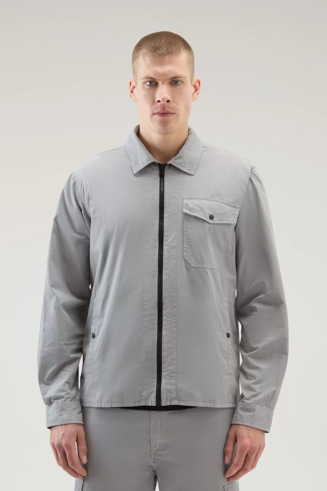 Overshirts & Shirt Jackets>woolrich Garment-Dyed Overshirt In Pure Cotton Mineral Grey