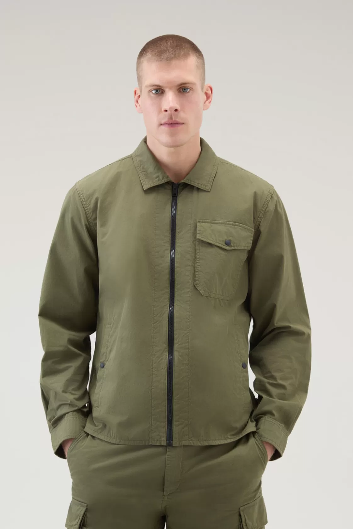 Overshirts & Shirt Jackets>woolrich Garment-Dyed Overshirt In Pure Cotton Lake Olive