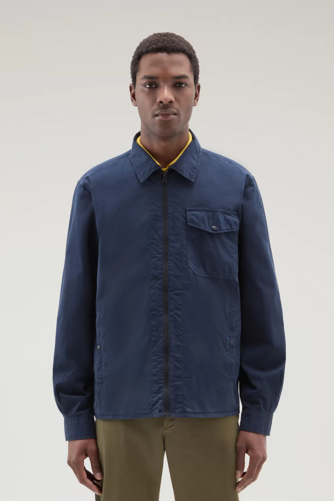 Overshirts & Shirt Jackets>woolrich Garment-Dyed Overshirt In Pure Cotton Melton Blue