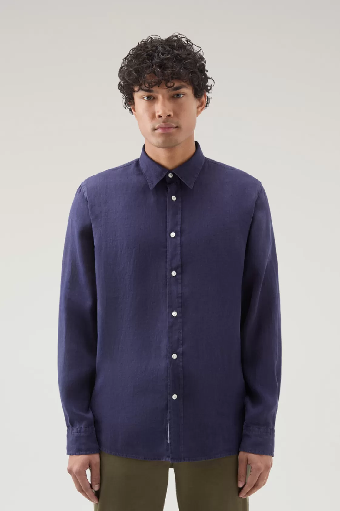 Flannels & Shirts>woolrich Garment-Dyed Pure Linen Shirt Maritime Blue