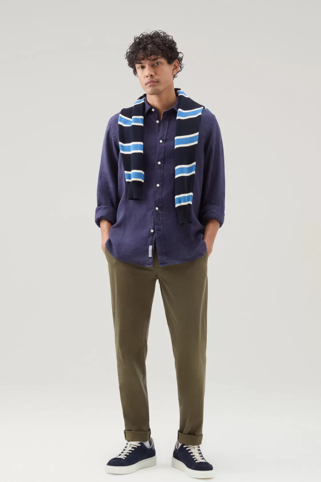 Flannels & Shirts>woolrich Garment-Dyed Pure Linen Shirt Maritime Blue