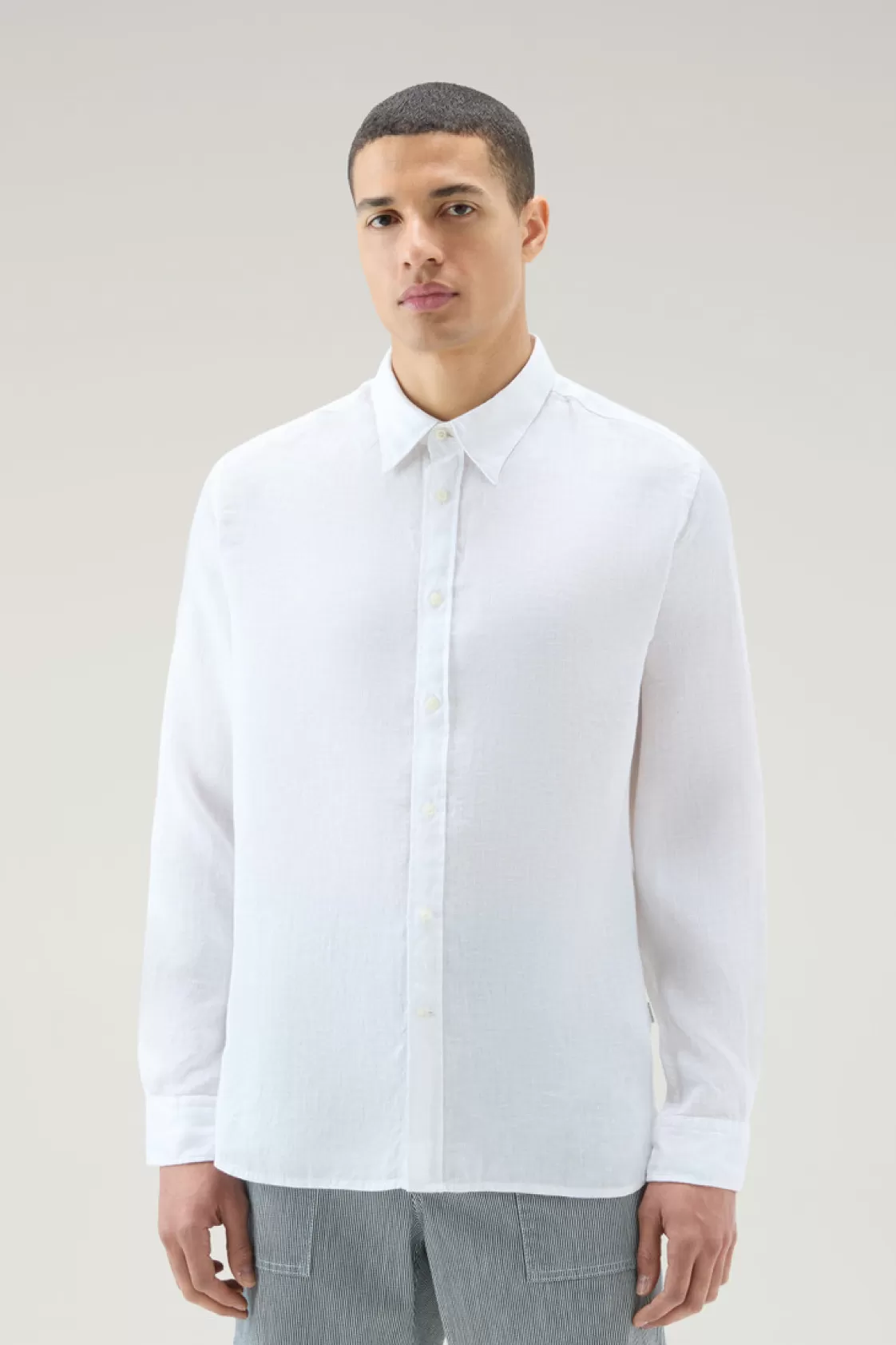 Flannels & Shirts>woolrich Garment-Dyed Pure Linen Shirt Bright White