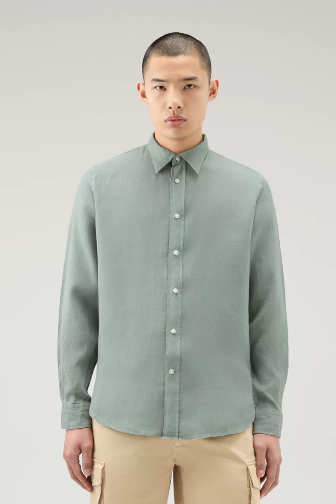 Flannels & Shirts>woolrich Garment-Dyed Pure Linen Shirt Sage