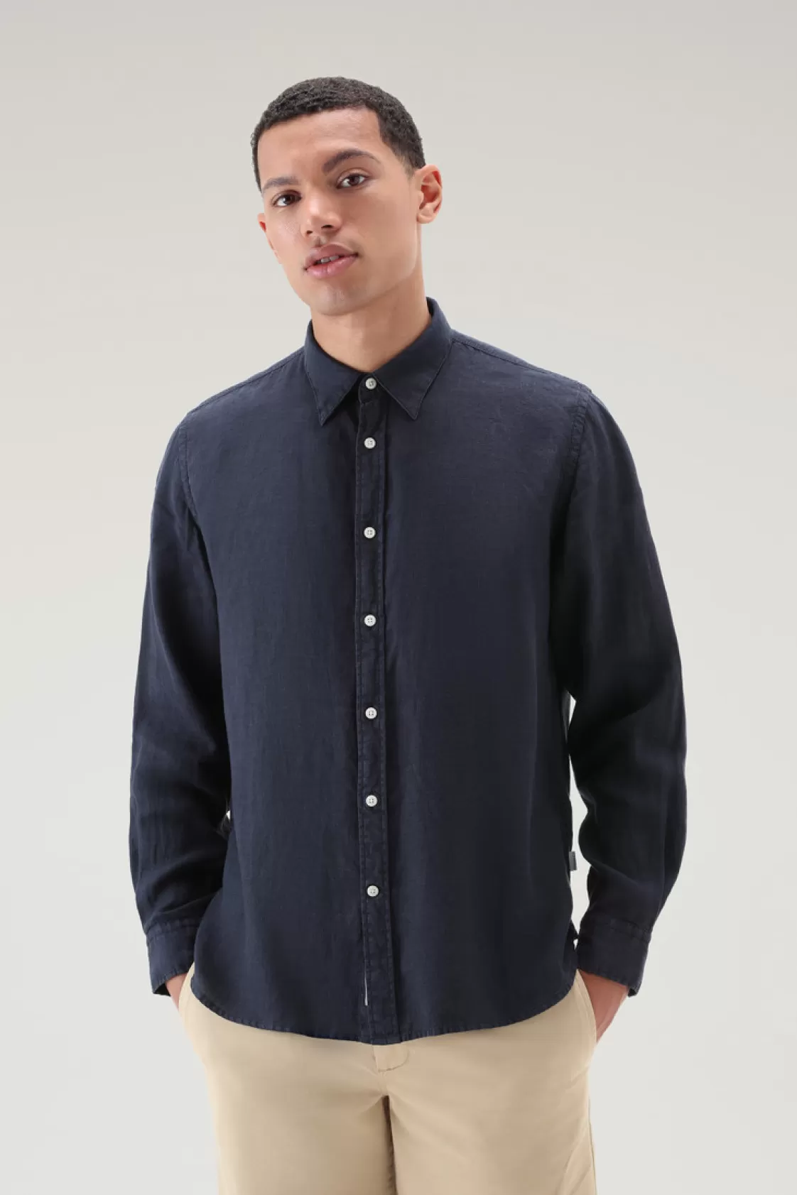 Flannels & Shirts>woolrich Garment-Dyed Pure Linen Shirt Melton Blue