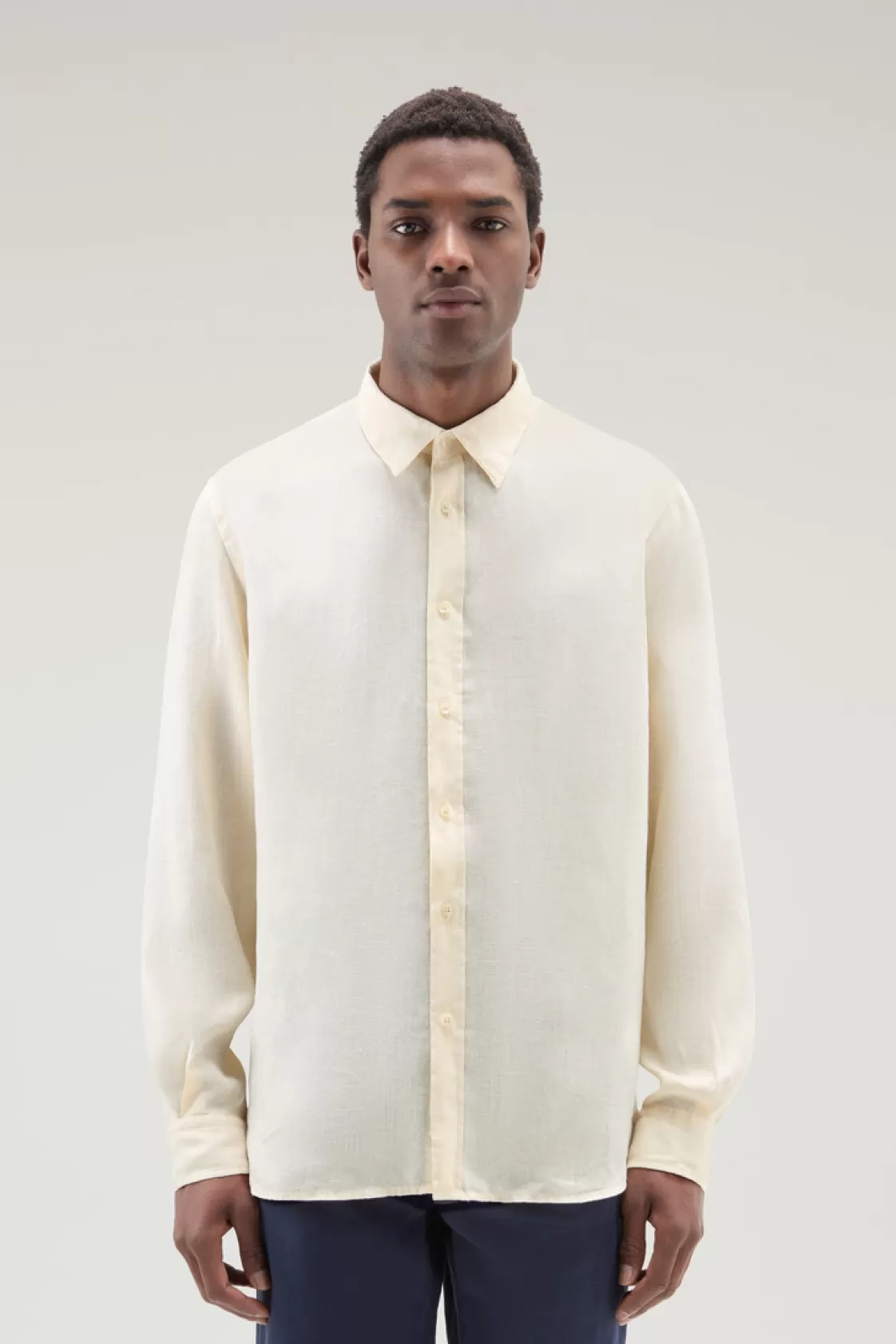 Flannels & Shirts>woolrich Garment-Dyed Pure Linen Shirt Milky Cream