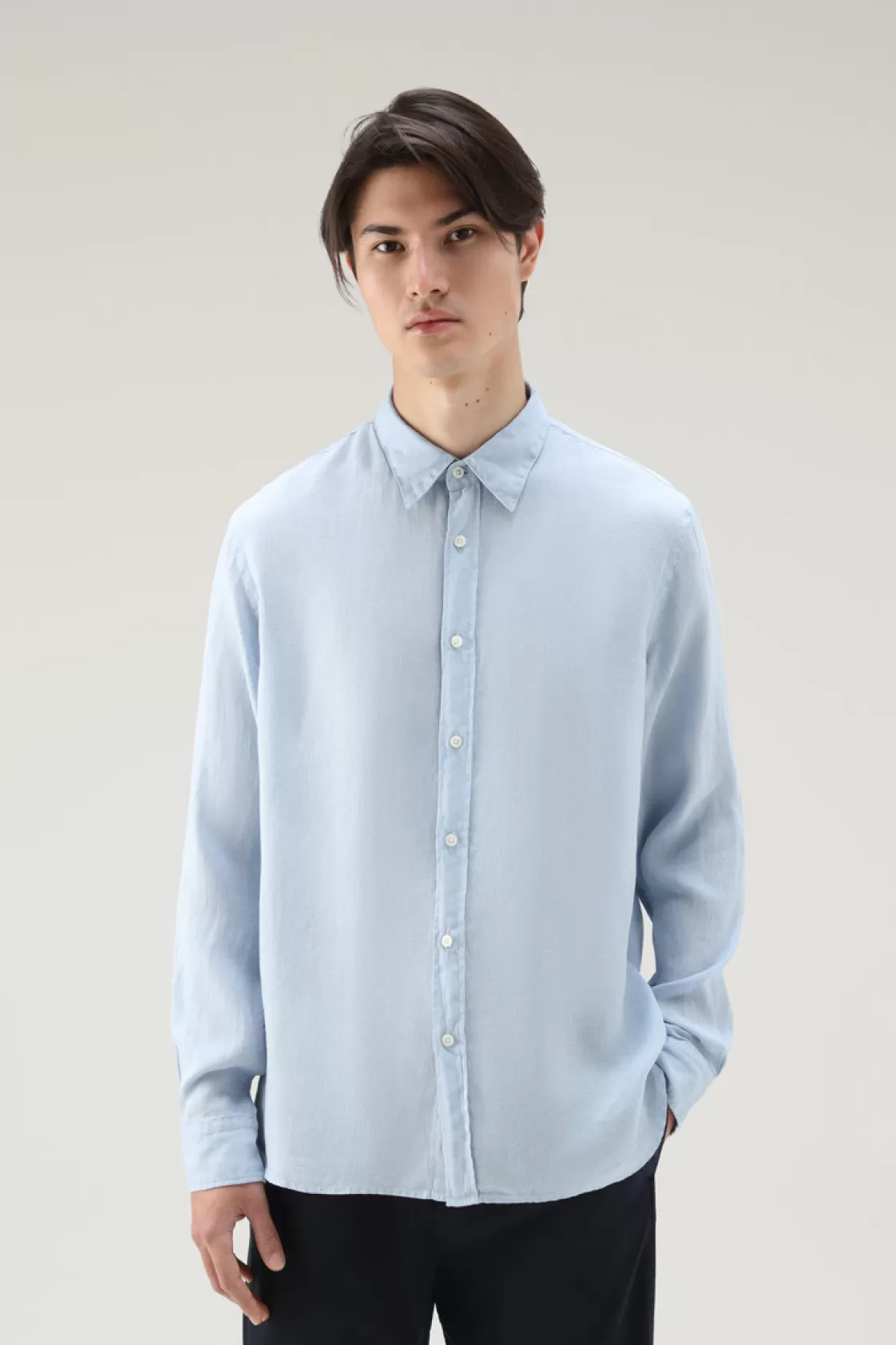 Flannels & Shirts>woolrich Garment-Dyed Pure Linen Shirt Pale Indigo