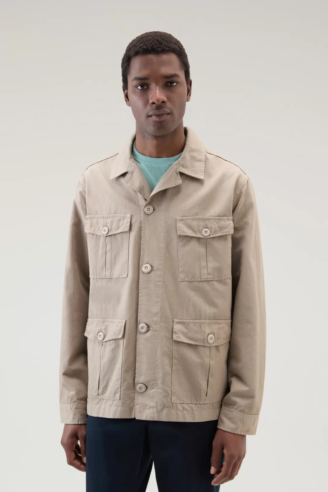 Overshirts & Shirt Jackets>woolrich Garment-Dyed Safari Shirt Jacket In Cotton-Linen Blend Rope