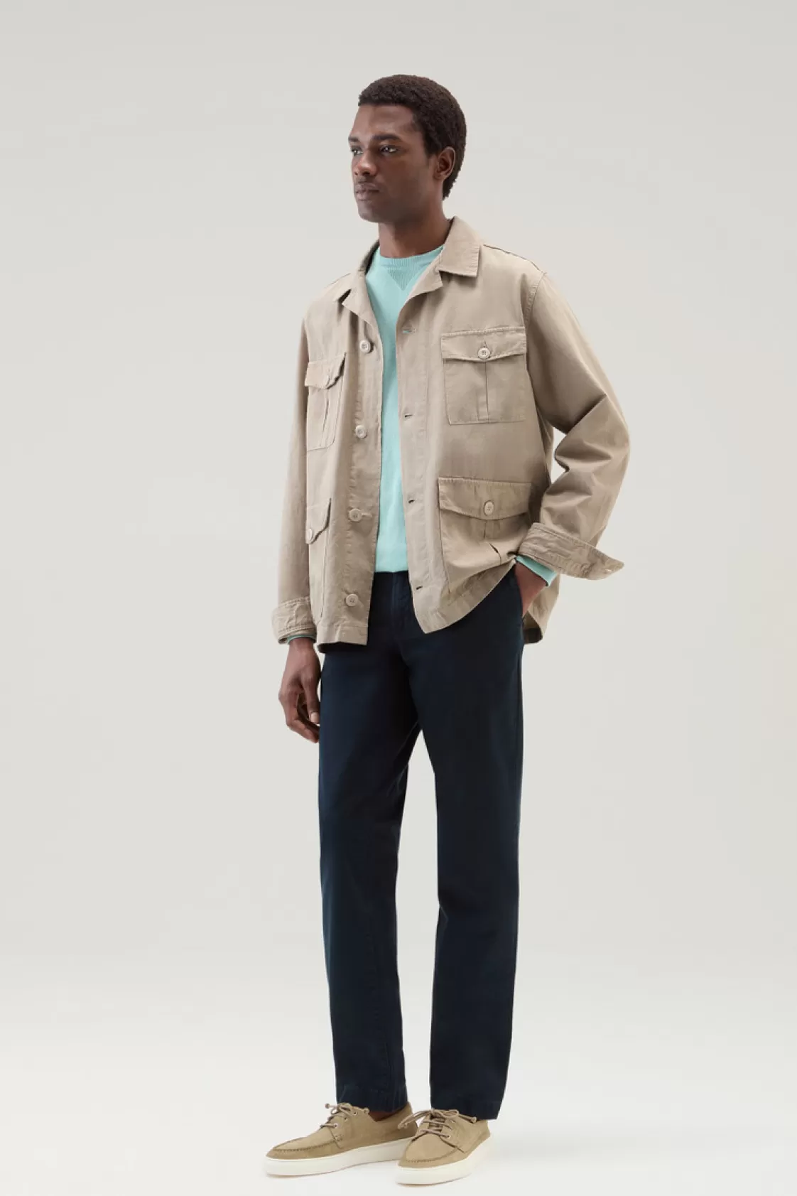 Overshirts & Shirt Jackets>woolrich Garment-Dyed Safari Shirt Jacket In Cotton-Linen Blend Rope