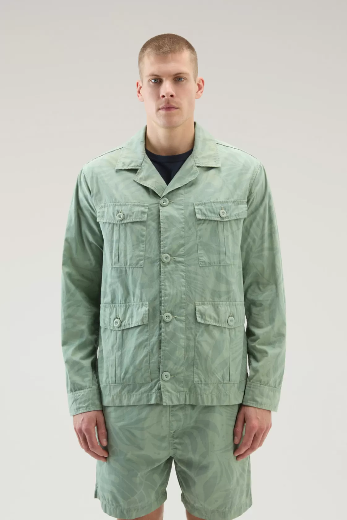 Overshirts & Shirt Jackets>woolrich Garment-Dyed Shirt Jacket In Printed Pure Cotton Sage Flower