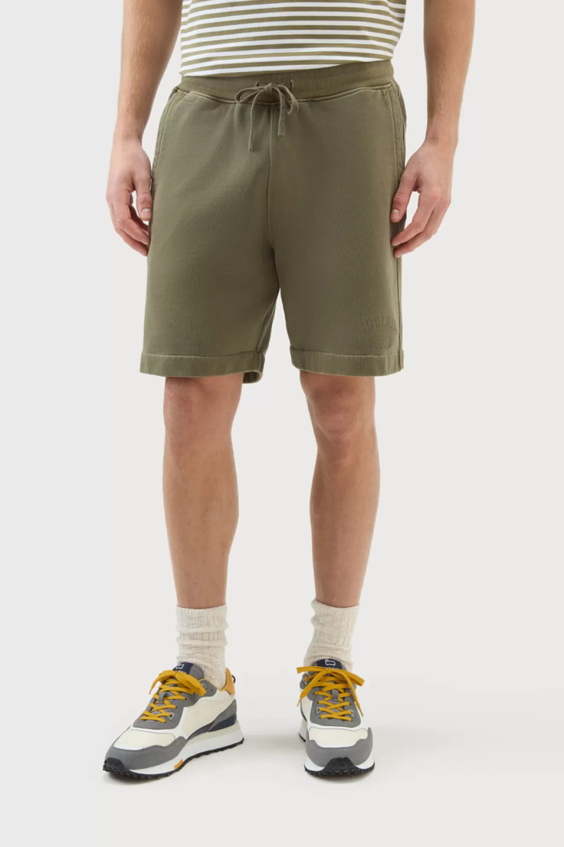 Trousers & Shorts>woolrich Garment-Dyed Sport Shorts In Pure Cotton Fleece Lake Olive