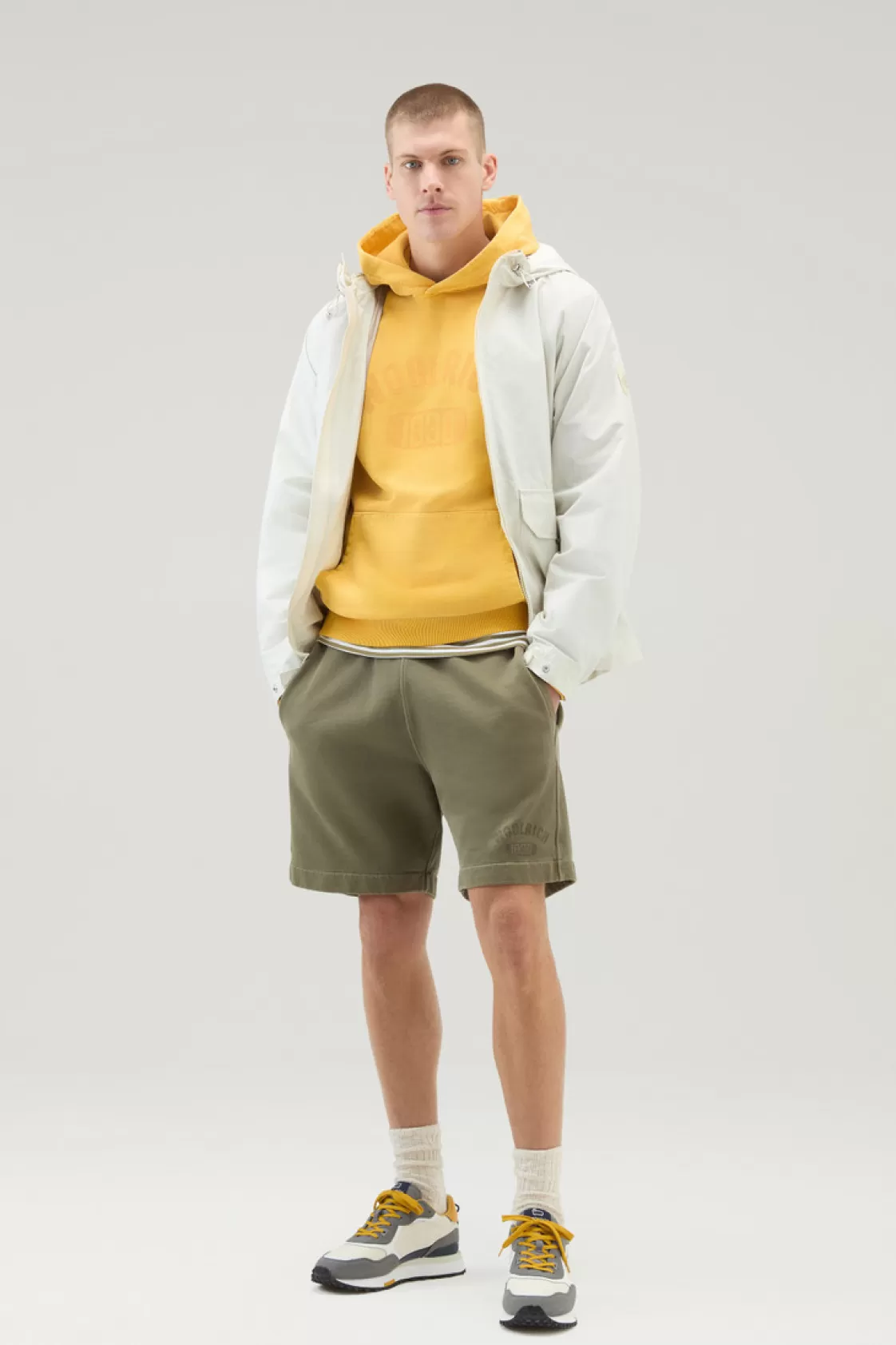 Trousers & Shorts>woolrich Garment-Dyed Sport Shorts In Pure Cotton Fleece Lake Olive