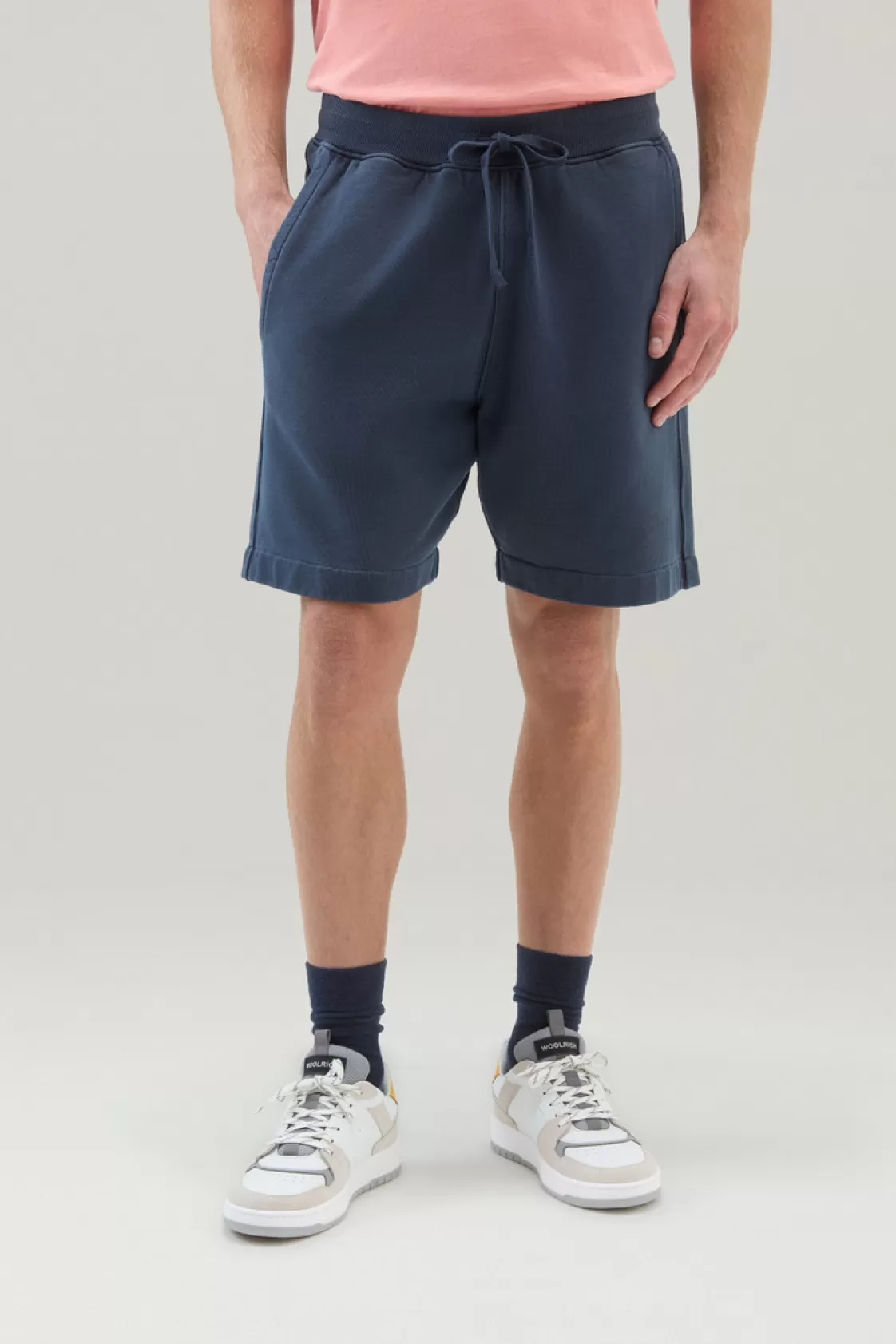 Trousers & Shorts>woolrich Garment-Dyed Sport Shorts In Pure Cotton Fleece Melton Blue