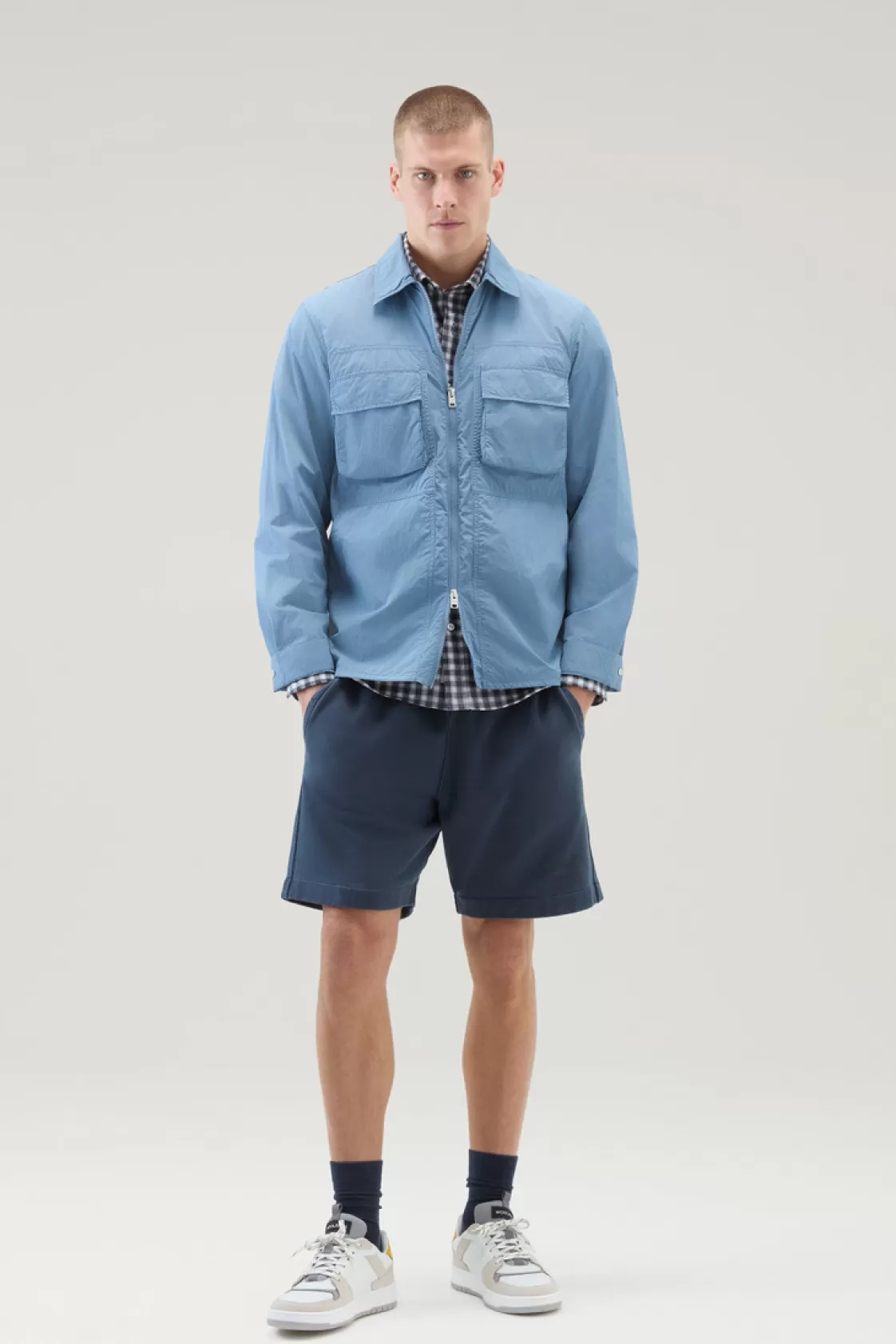 Trousers & Shorts>woolrich Garment-Dyed Sport Shorts In Pure Cotton Fleece Melton Blue