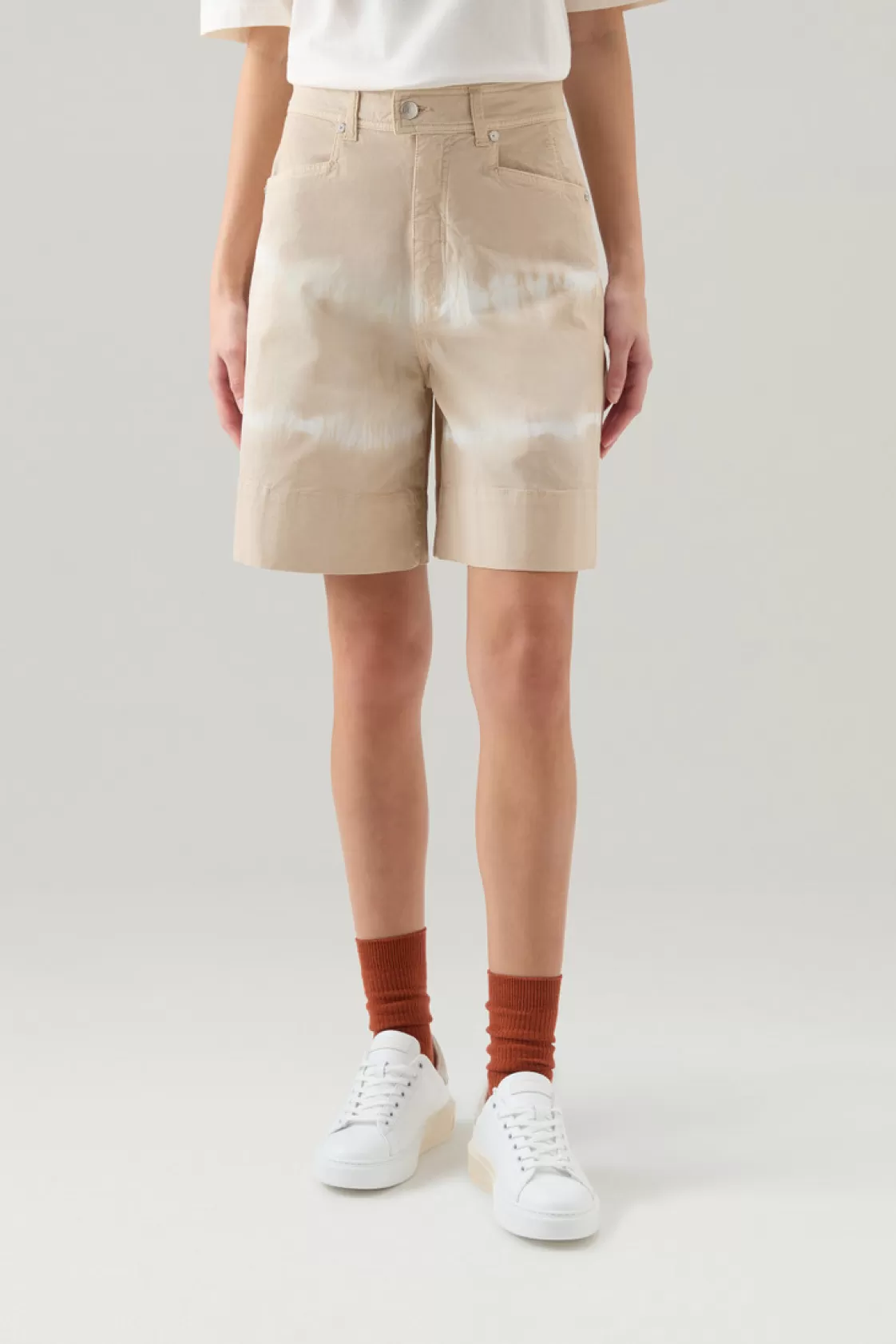 Trousers & Shorts>woolrich Garment-Dyed Stretch Cotton Twill Shorts Light Oak