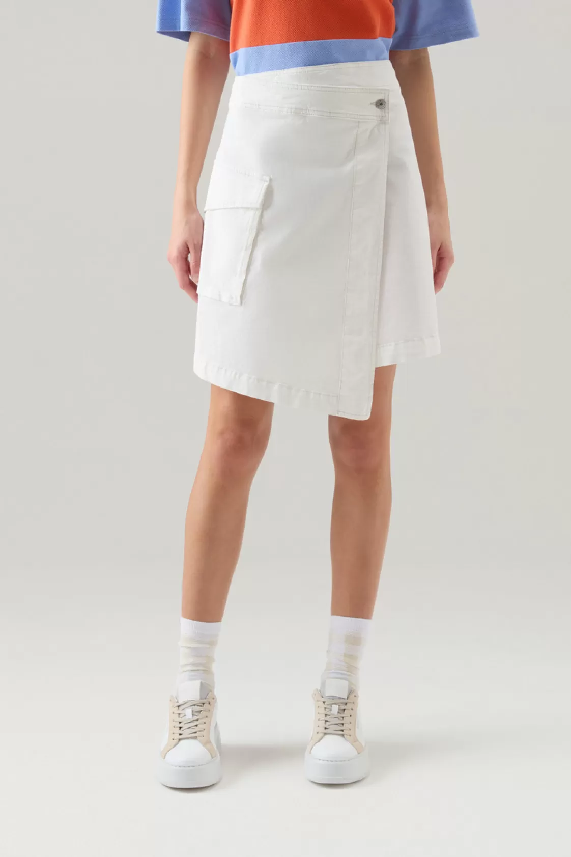 Dresses & Skirts>woolrich Garment-Dyed Wrap Cargo Skirt In Cotton Twill Plaster White