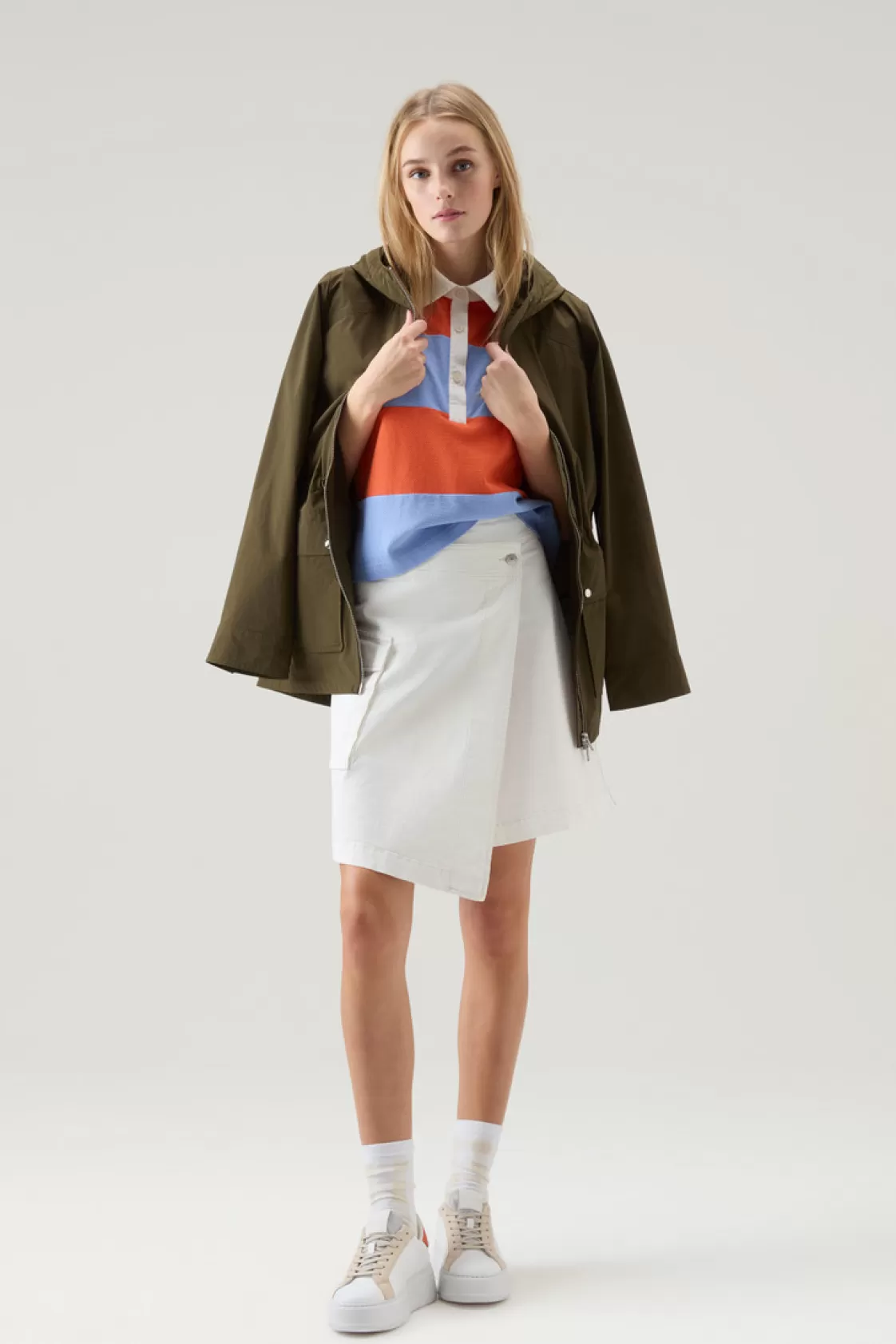 Dresses & Skirts>woolrich Garment-Dyed Wrap Cargo Skirt In Cotton Twill Plaster White