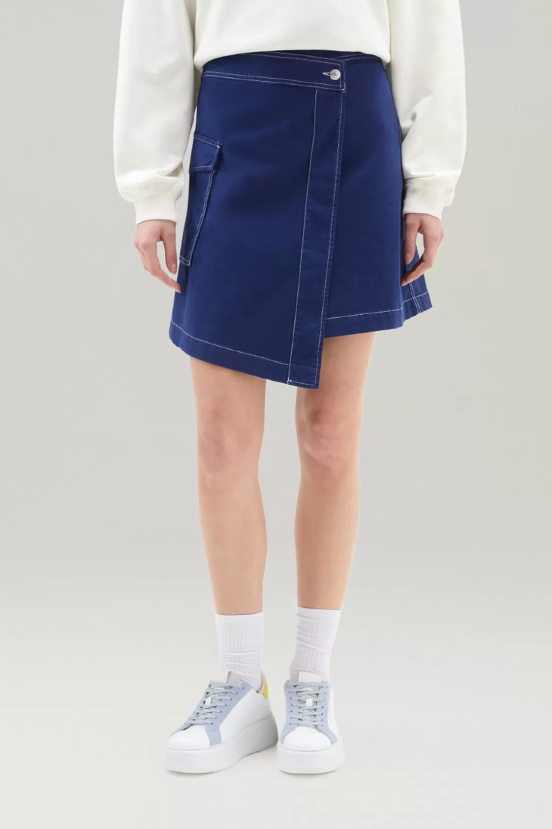 Dresses & Skirts>woolrich Garment-Dyed Wrap Cargo Skirt In Cotton Twill Twilight Blue