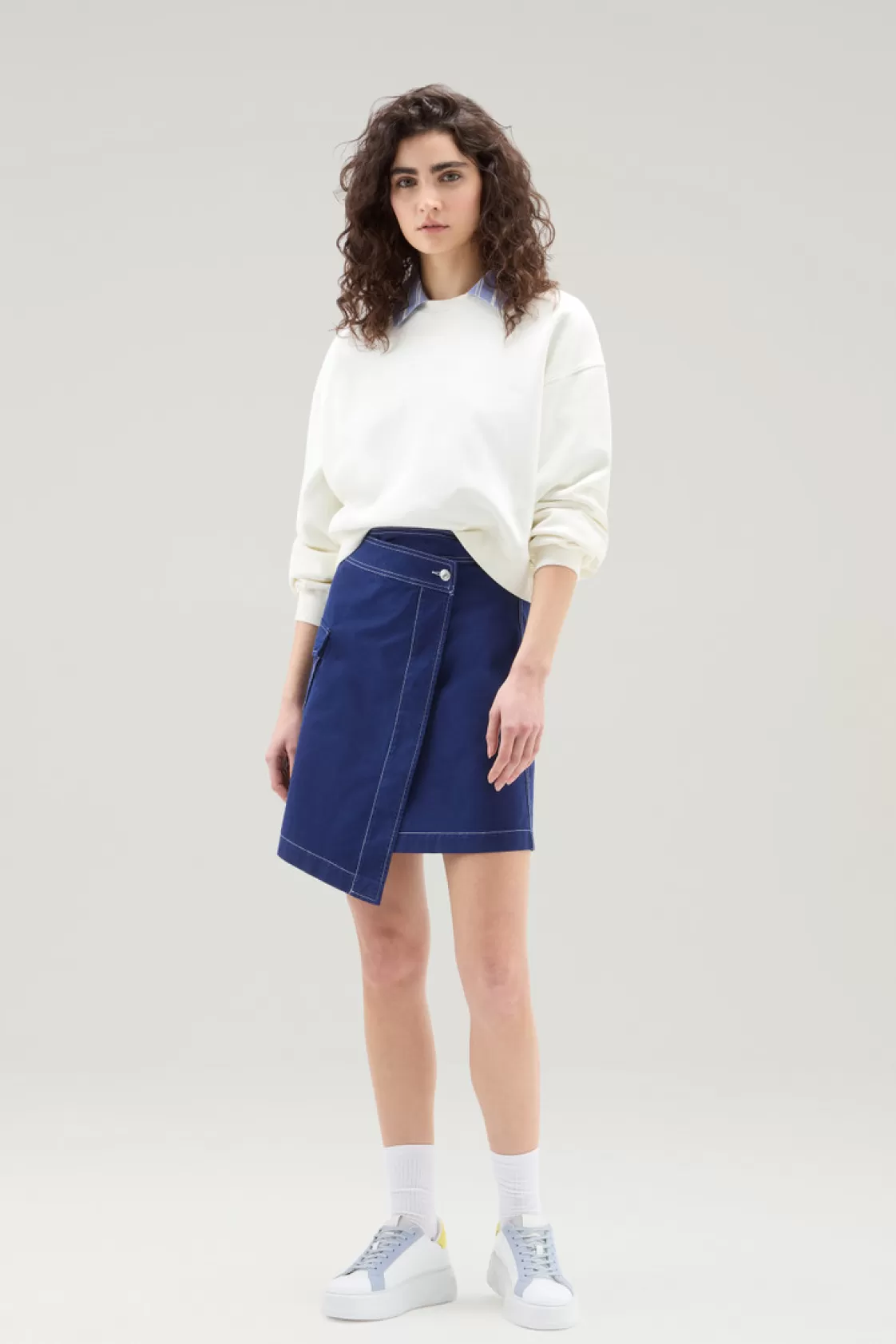 Dresses & Skirts>woolrich Garment-Dyed Wrap Cargo Skirt In Cotton Twill Twilight Blue