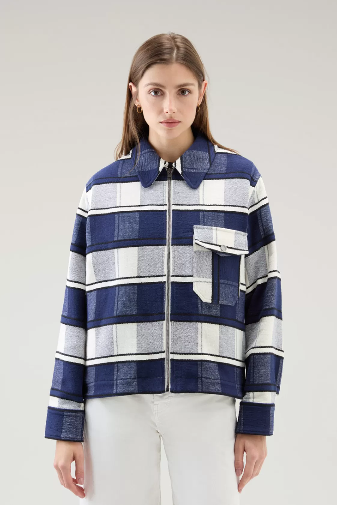 Shirts, Flannels & Shirt Jackets>woolrich Gentry Overshirt In Manteco Recycled Cotton Blend Twilight Blue Check