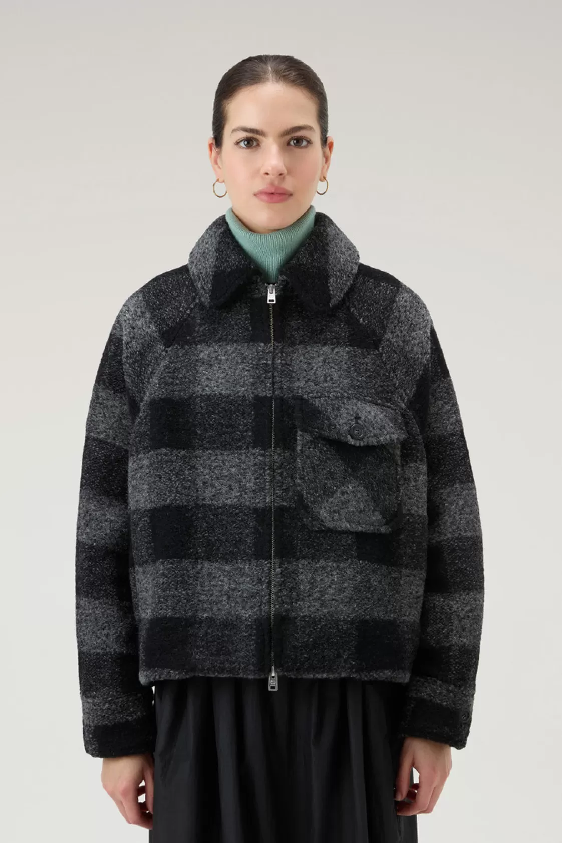 Jackets>woolrich Gentry Overshirt In Wool Blend With Zip Black Buffalo