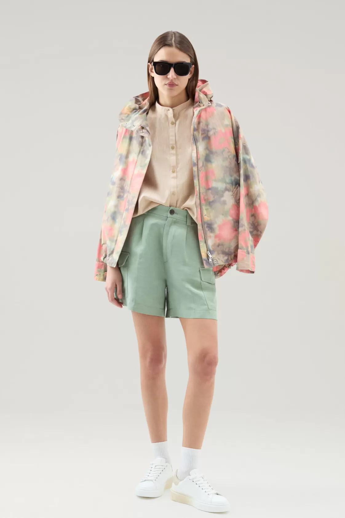 Shirts, Flannels & Shirt Jackets>woolrich Girls' Band Collar Shirt In Cotton-linen Blend Light Oak