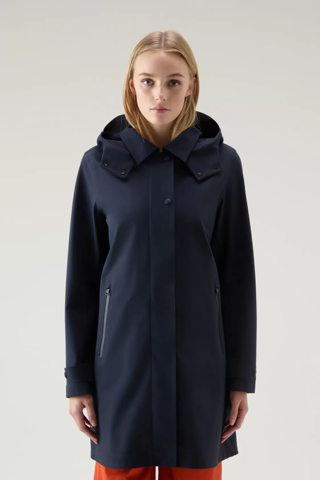 Coats | Waterproof>woolrich High Tech Nylon Trench Coat With Detachable Hood Melton Blue