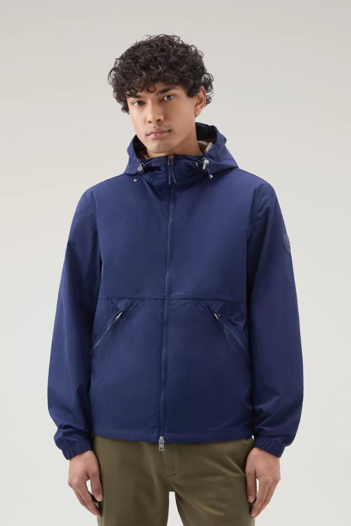 Jackets>woolrich Hooded Crinkle Nylon Windbreaker Maritime Blue