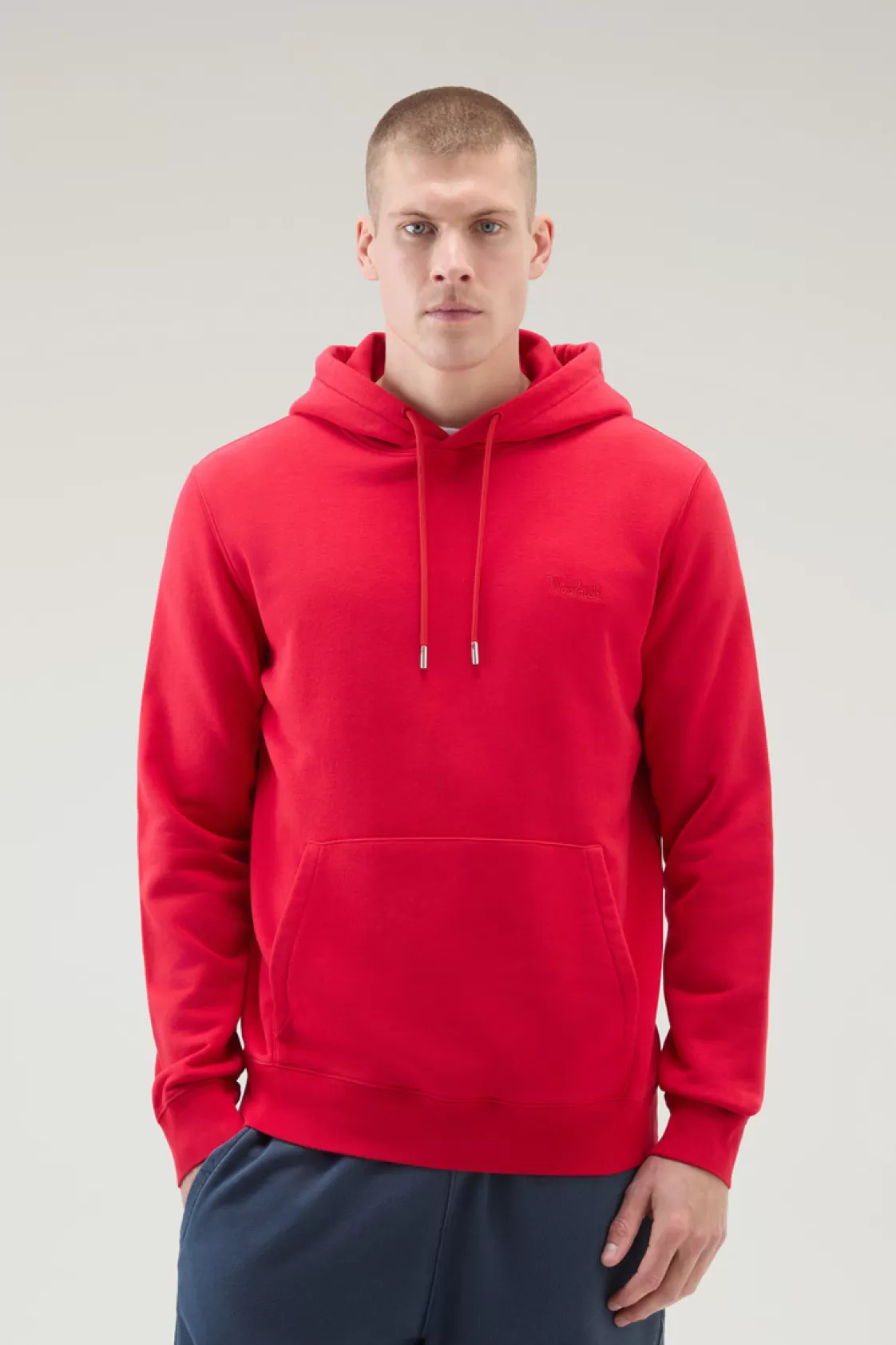 Sweatshirts>woolrich Hoodie In Cotton Fleece With Embroidered Logo Sky Red