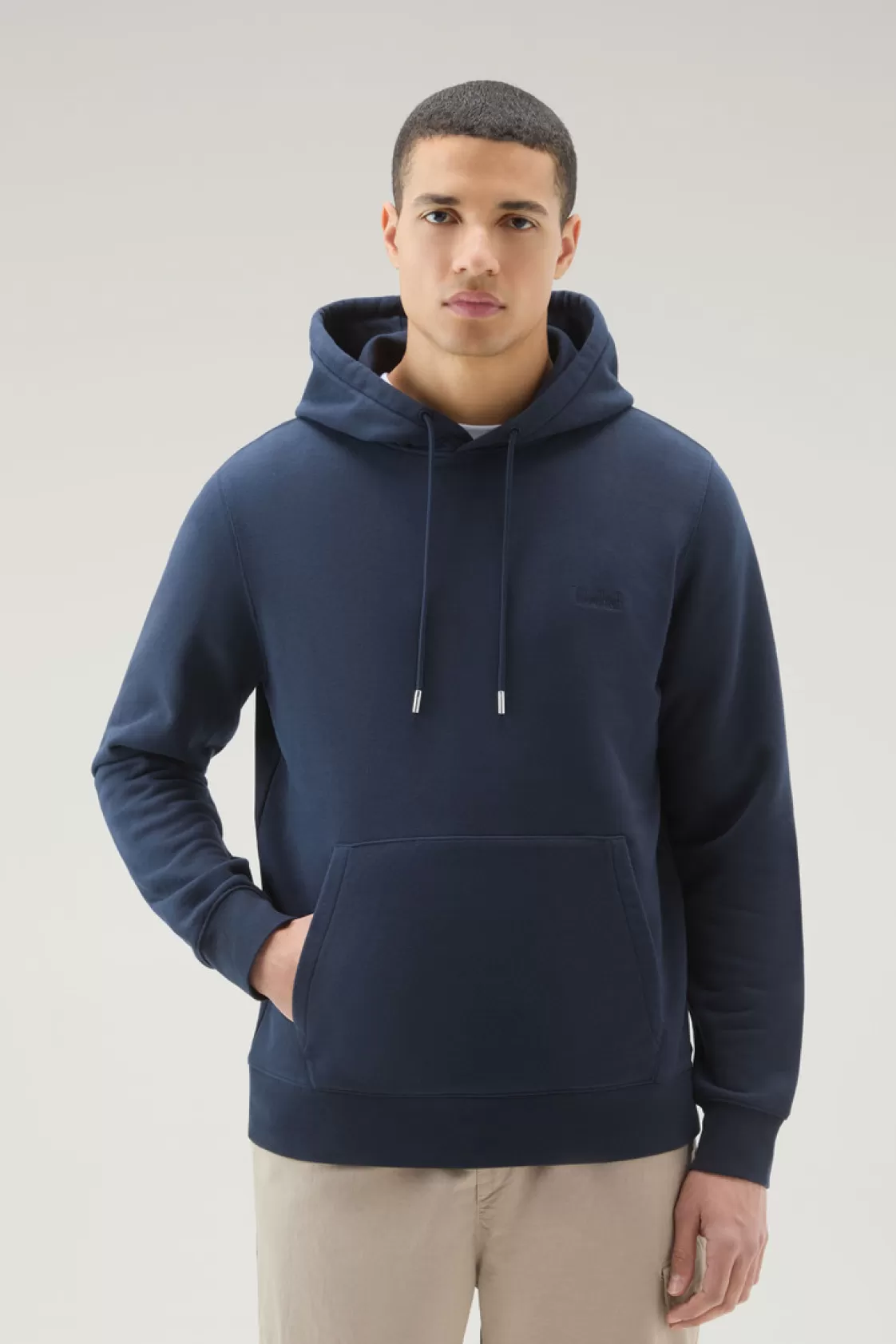 Sweatshirts>woolrich Hoodie In Cotton Fleece With Embroidered Logo Melton Blue