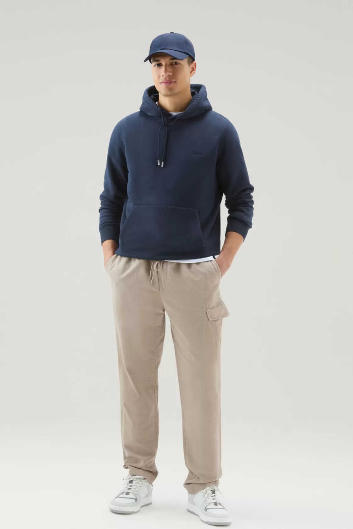 Sweatshirts>woolrich Hoodie In Cotton Fleece With Embroidered Logo Melton Blue