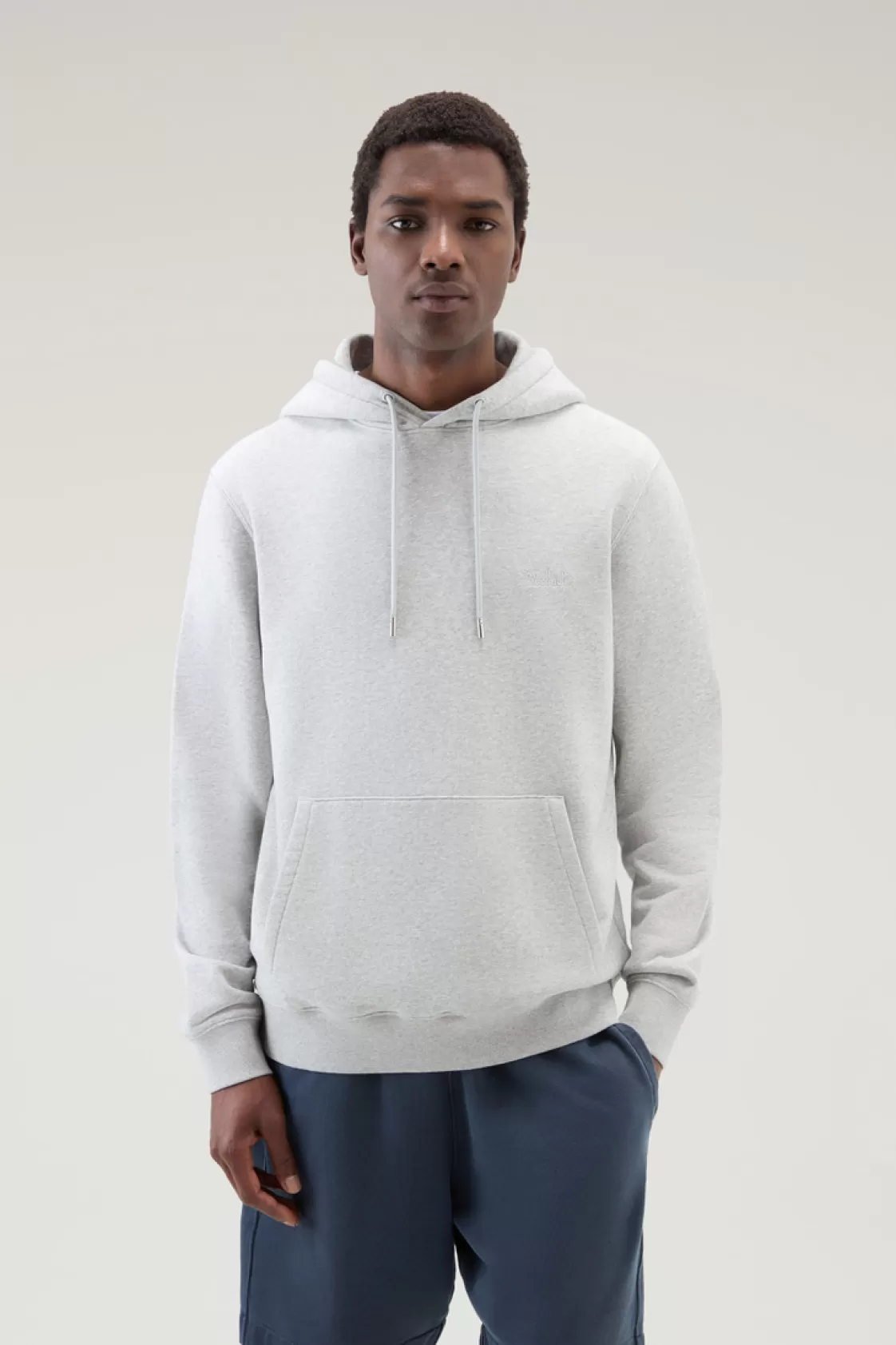 Sweatshirts>woolrich Hoodie In Cotton Fleece With Embroidered Logo Light Grey Melange