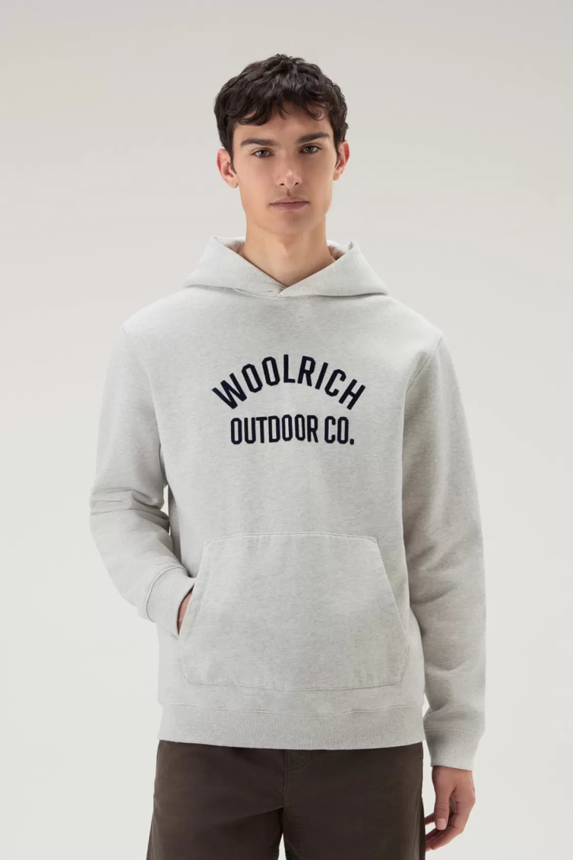 Sweatshirts>woolrich Hoodie In Pure Cotton Light Grey Melange