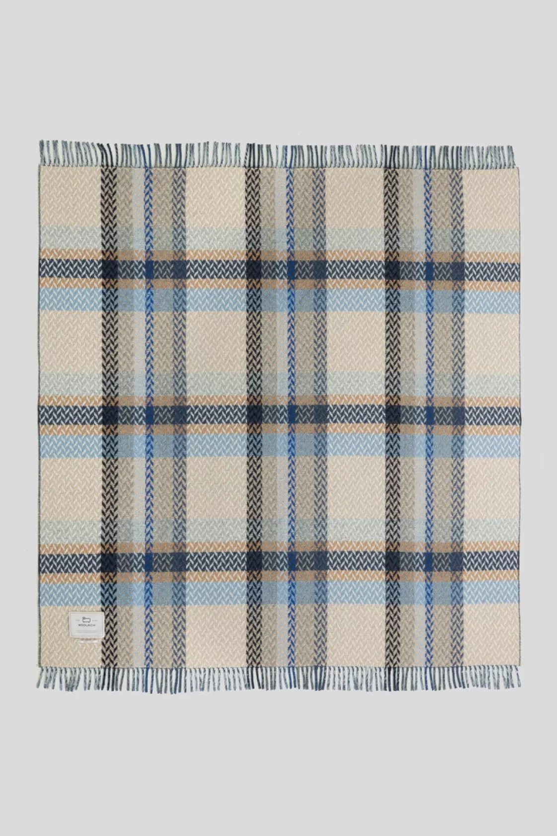 Blankets | Blankets>woolrich Jacquard Check Blanket In A Wool Blend Blue Lake