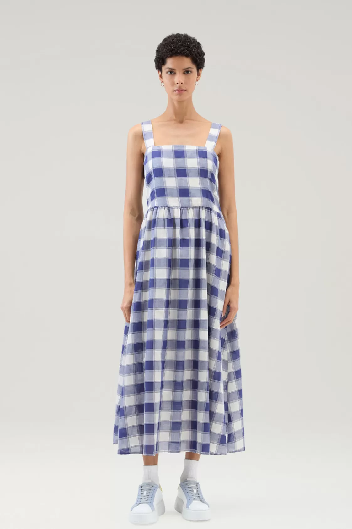 Dresses & Skirts>woolrich Long Dress In Pure Cotton Checked Voile Blue Buffalo