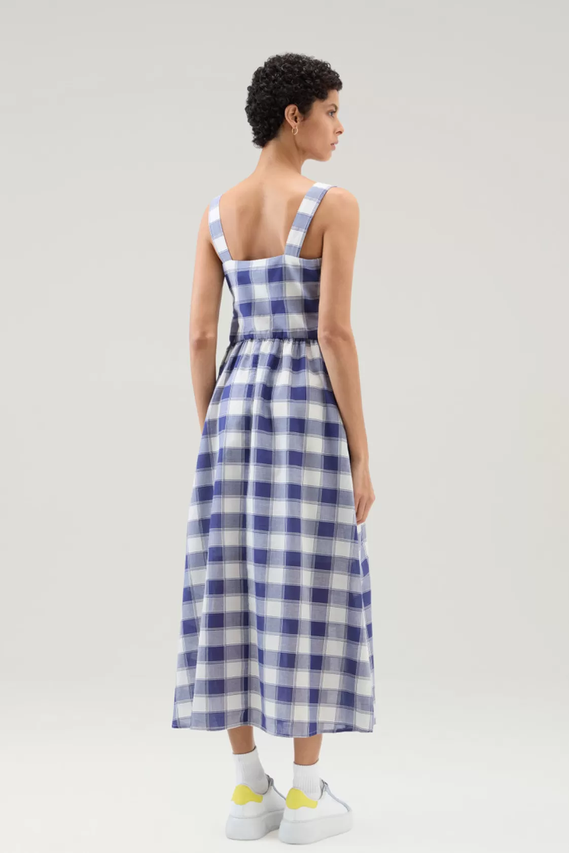 Dresses & Skirts>woolrich Long Dress In Pure Cotton Checked Voile Blue Buffalo