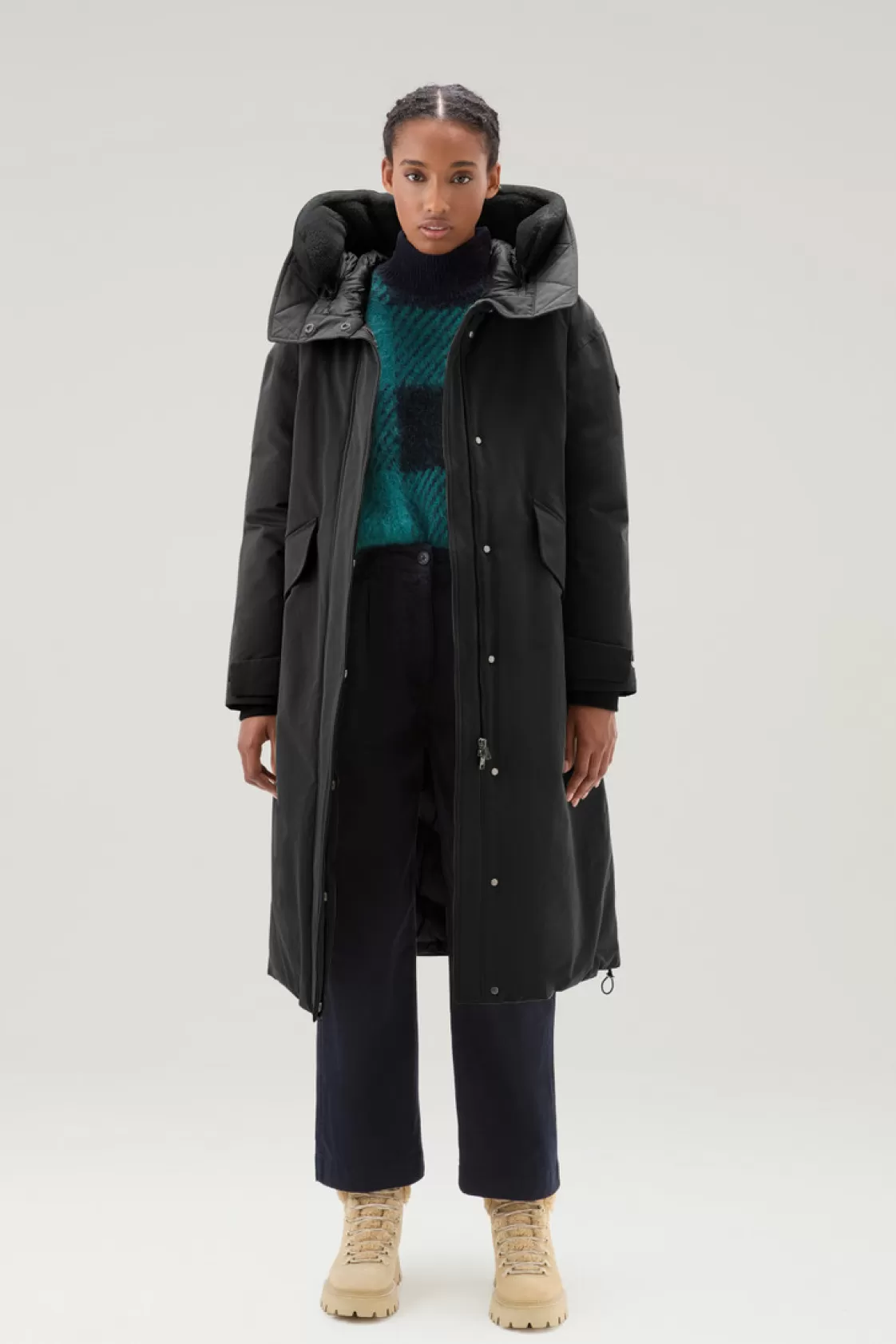 Parkas>woolrich Long Parka In Brushed Ramar Cloth Black