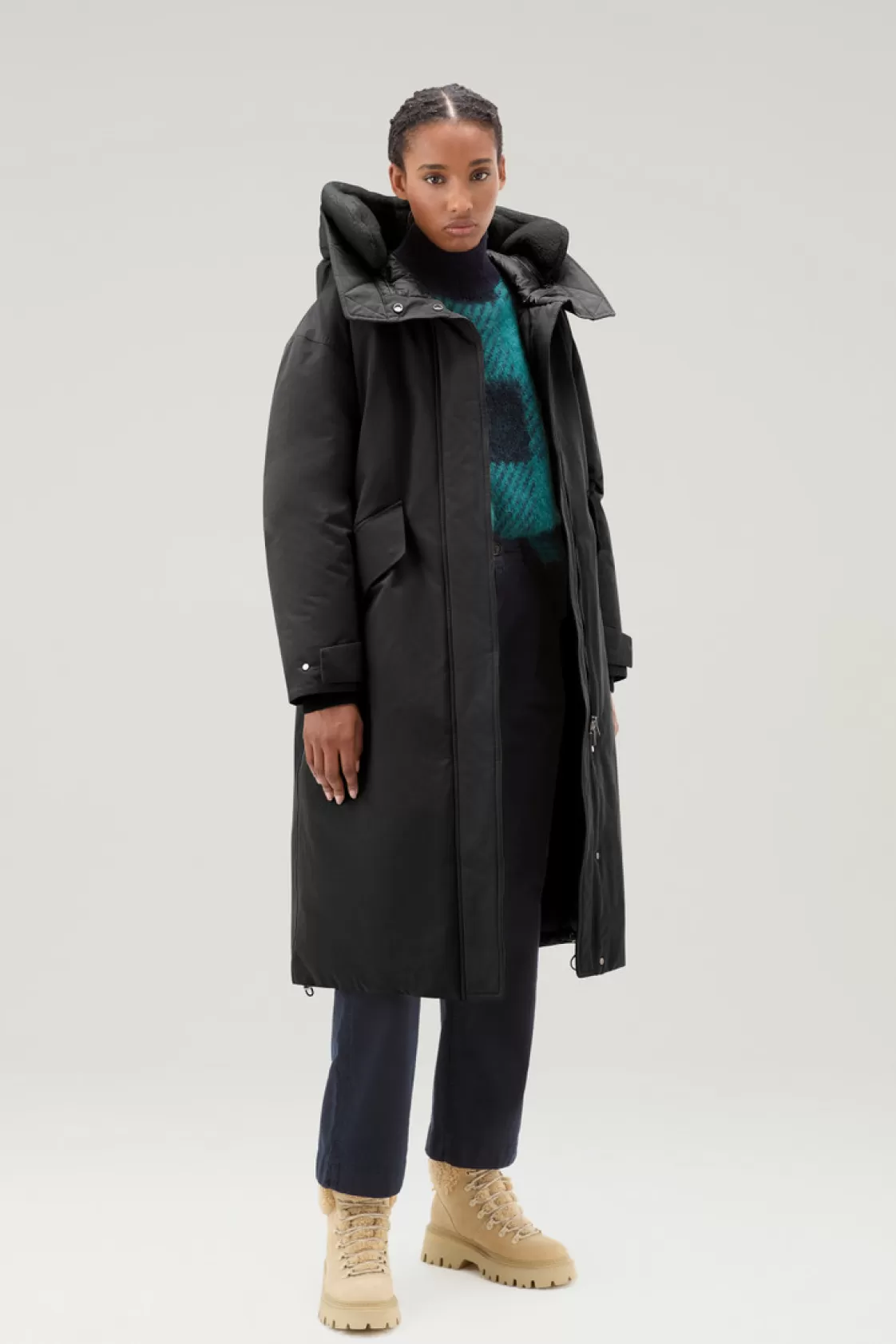 Parkas>woolrich Long Parka In Brushed Ramar Cloth Black