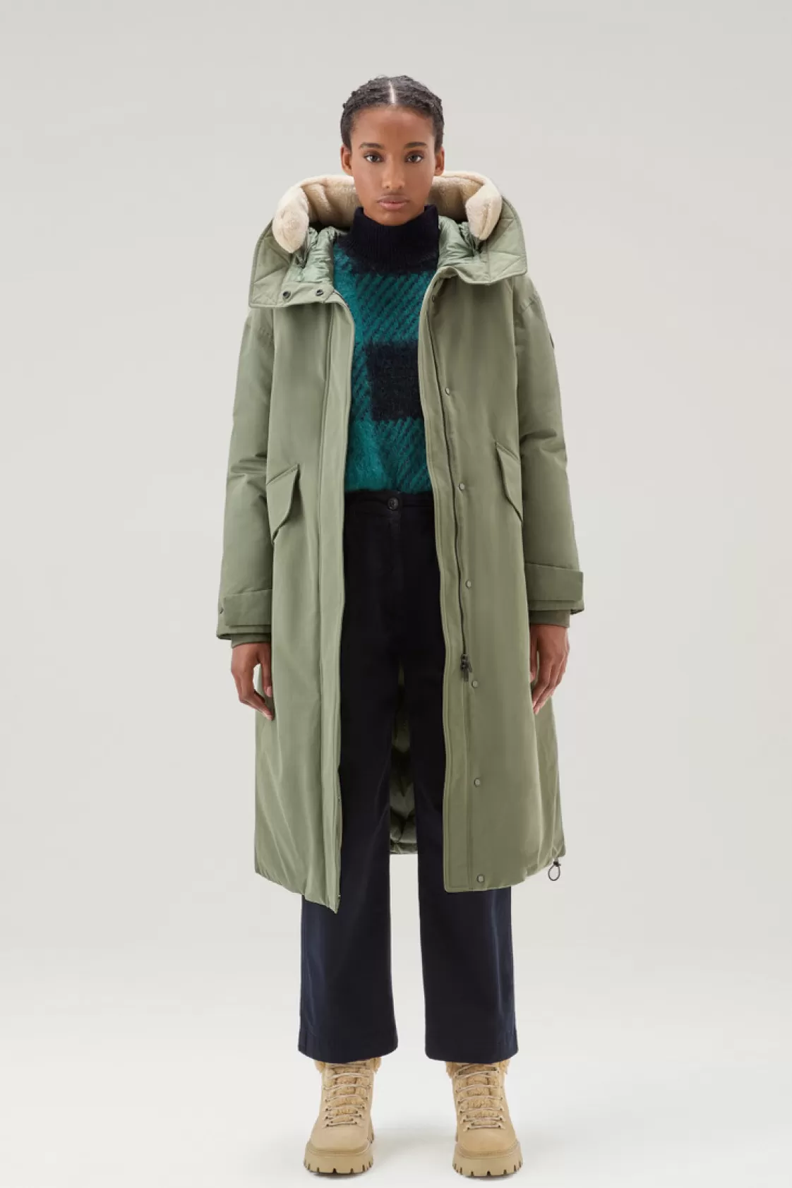 Parkas>woolrich Long Parka In Brushed Ramar Cloth Tundra Grey