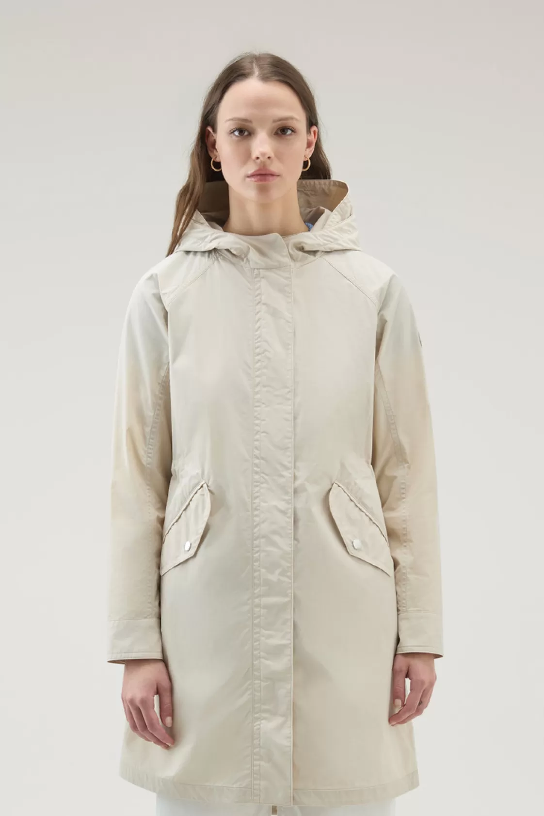 Parkas>woolrich Long Summer Parka In Urban Touch Fabric With Hood Light Oak