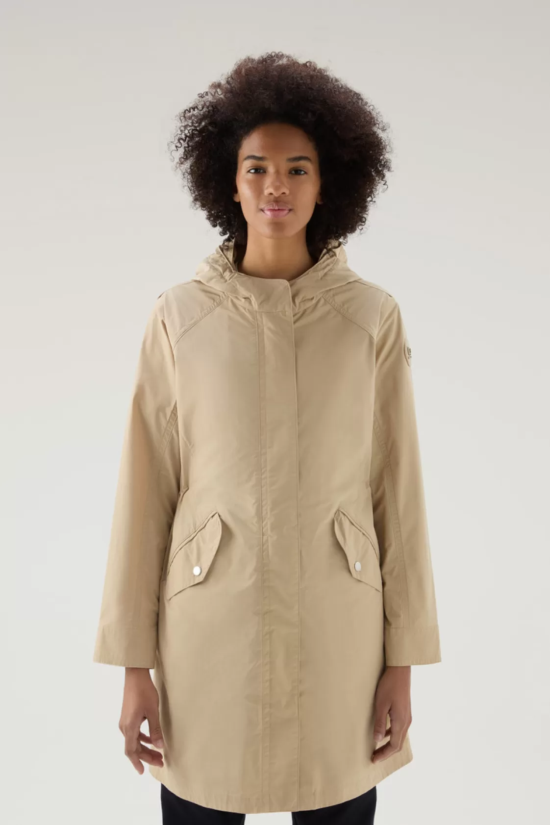 Parkas>woolrich Long Summer Parka In Urban Touch Fabric With Hood Feather Beige