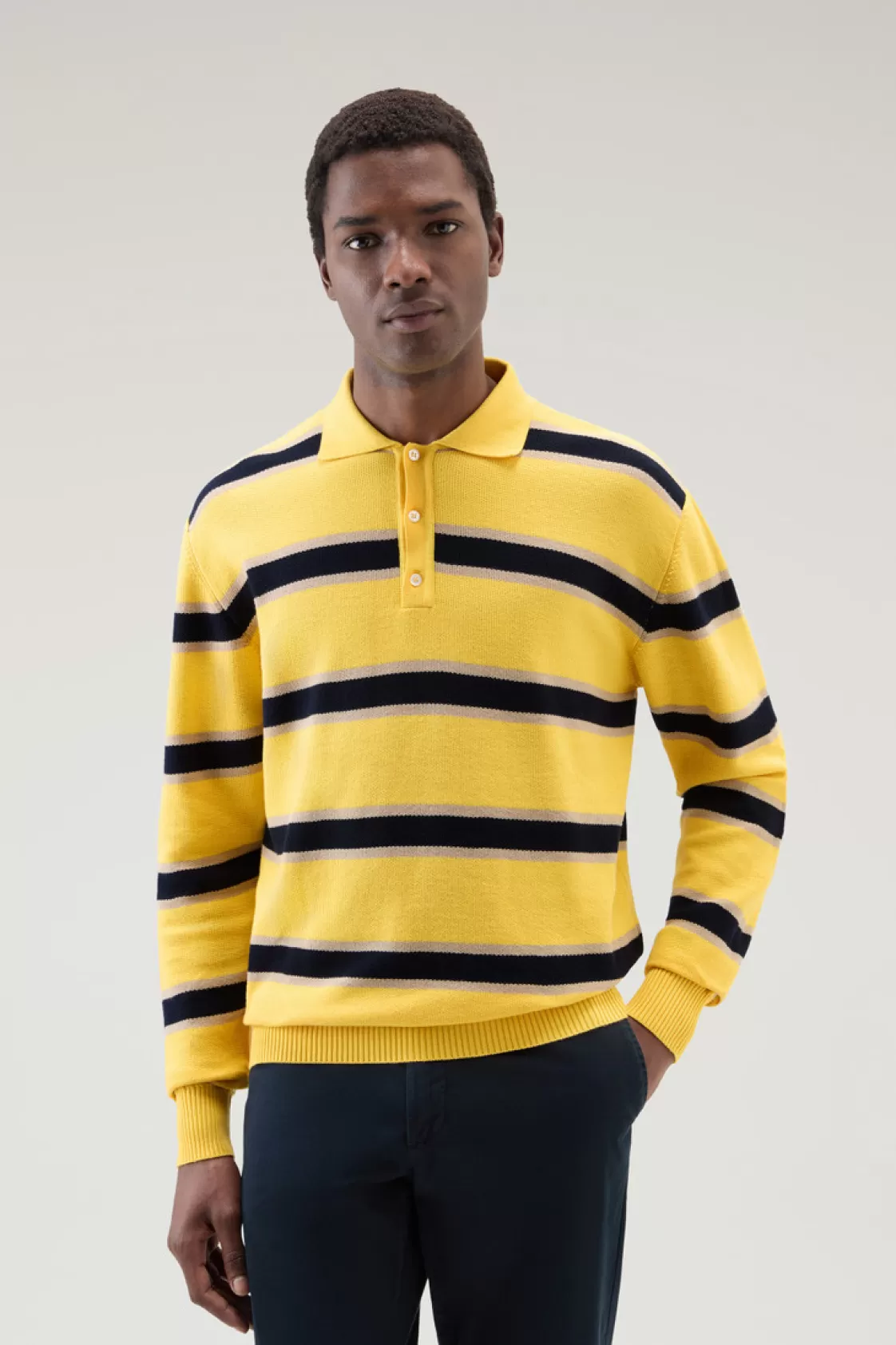 Sweaters>woolrich Long-Sleeved Knit Polo Light Golden Glow Stripe