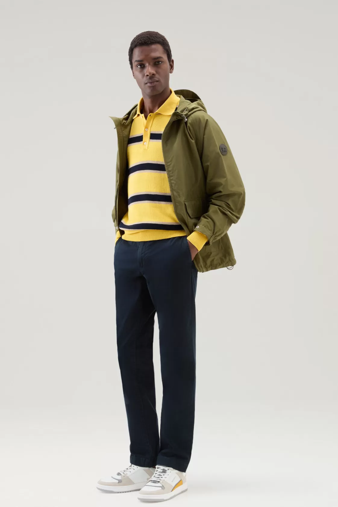 Sweaters>woolrich Long-Sleeved Knit Polo Light Golden Glow Stripe